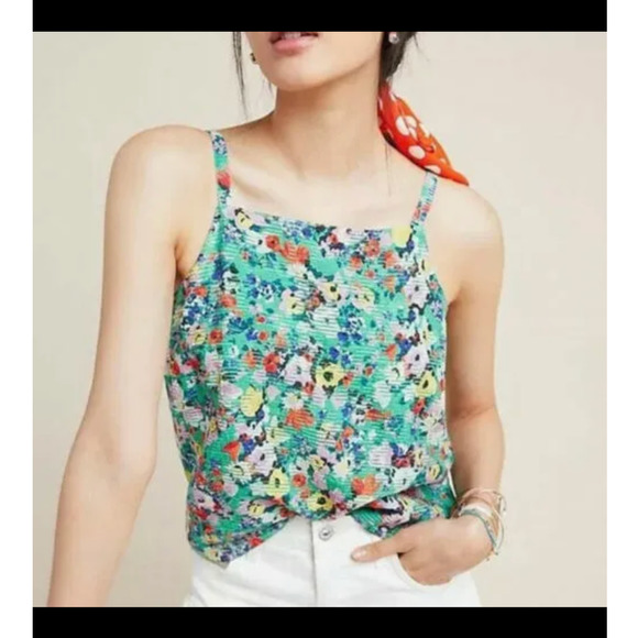 Maeve Tops - Anthropologie Maeve Quinn Textured Cami Top Green Floral Size 14